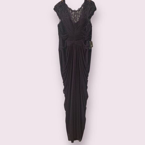 adrianna papell dress Like A Glove NWT Purple Lace Shoulders Shirred Plus 16 - Picture 2 of 10